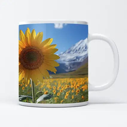 Sunflower Field Snow Mountain Blue Sky