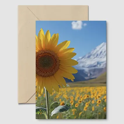 Sunflower Field Snow Mountain Blue Sky