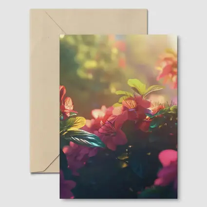 Pink Red Flowers Sunlit Garden Green Leaves