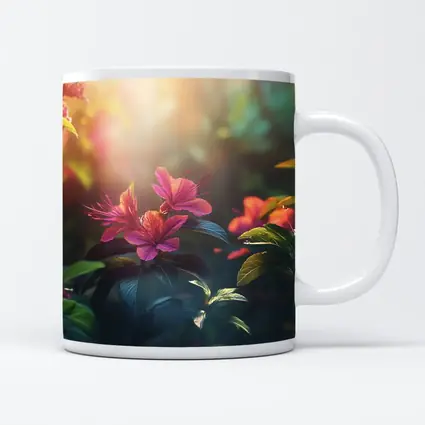 Hibiscus Flowers Glowing Sunlit Garden Scene