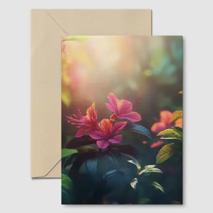 Hibiscus Flowers Glowing Sunlit Garden Scene