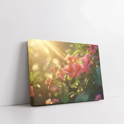 Pink Tropical Flowers Glowing Golden Sunlight