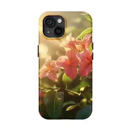 Pink Tropical Flowers Glowing Golden Sunlight