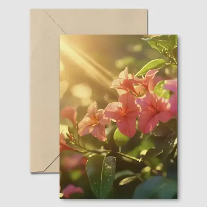 Pink Tropical Flowers Glowing Golden Sunlight