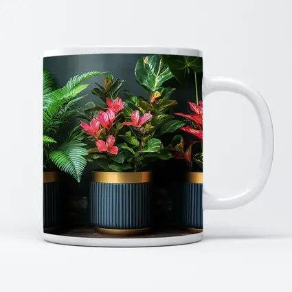 Tropical Plants Dark Navy Gold Pots