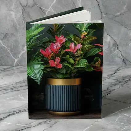 Tropical Plants Dark Navy Gold Pots