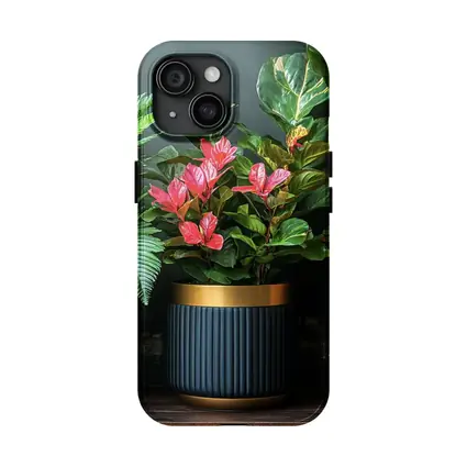 Tropical Plants Dark Navy Gold Pots