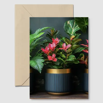 Tropical Plants Dark Navy Gold Pots