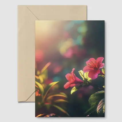 Pink Tropical Flowers Warm Sunlit Garden