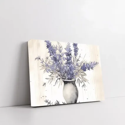 Lavender Bouquet Watercolor Vase Beige Background