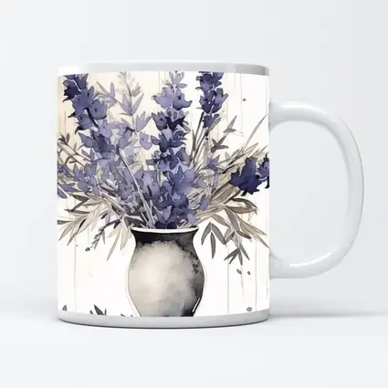 Lavender Bouquet Watercolor Vase Beige Background