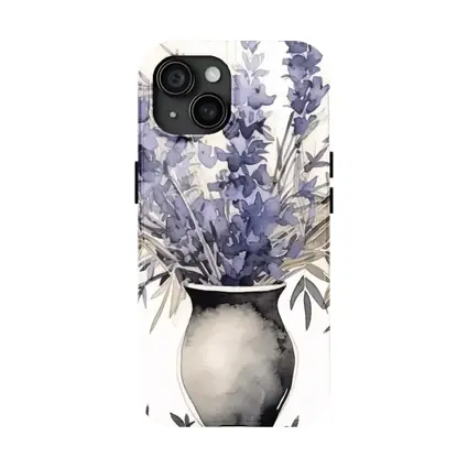 Lavender Bouquet Watercolor Vase Beige Background
