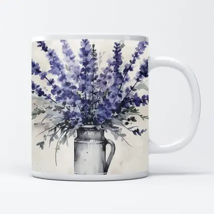 Lavender Bouquet Watercolor Rustic Jug White