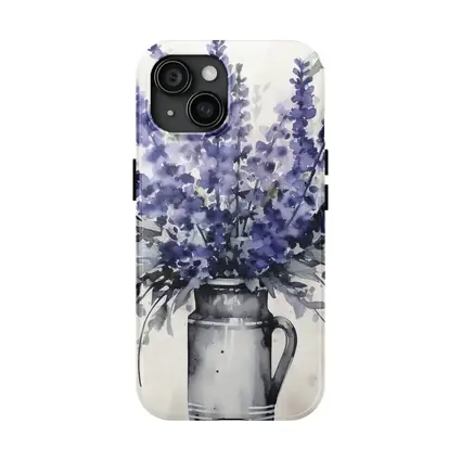 Lavender Bouquet Watercolor Rustic Jug White