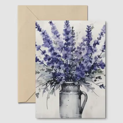 Lavender Bouquet Watercolor Rustic Jug White