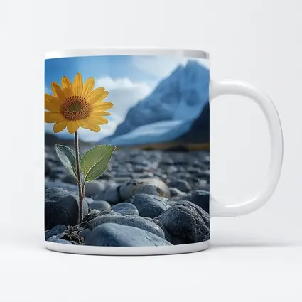 Sunflower Growing Rocky Mountain Glacier Landscape