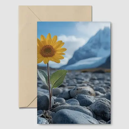 Sunflower Growing Rocky Mountain Glacier Landscape