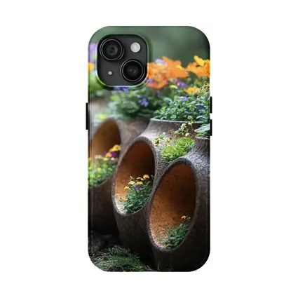 Rustic Stone Planters With Colorful Garden Flowers