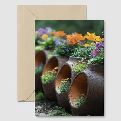 Rustic Stone Planters With Colorful Garden Flowers