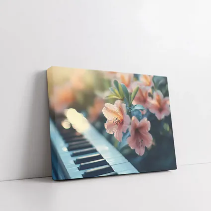 Pink Lilies Blooming Over Piano Keys
