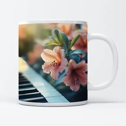 Pink Lilies Blooming Over Piano Keys