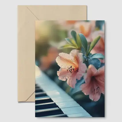 Pink Lilies Blooming Over Piano Keys