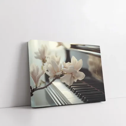 Magnolia Branch Resting On Grand Piano Keys