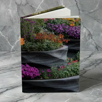 Tiered Garden Planters With Purple Orange Flowers