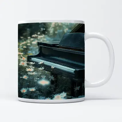 Black Grand Piano Surrounded By Wild Daisies
