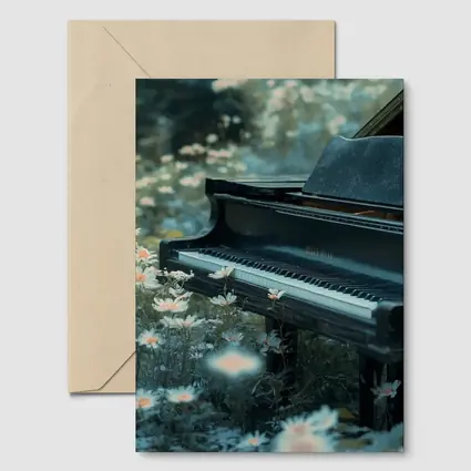 Black Grand Piano Surrounded By Wild Daisies