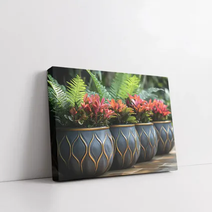 Dark Ceramic Pots Gold Pattern Tropical Garden