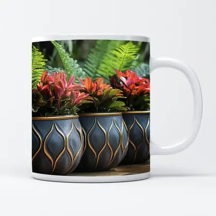 Dark Ceramic Pots Gold Pattern Tropical Garden