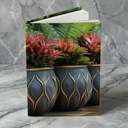 Dark Ceramic Pots Gold Pattern Tropical Garden