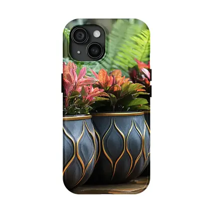 Dark Ceramic Pots Gold Pattern Tropical Garden