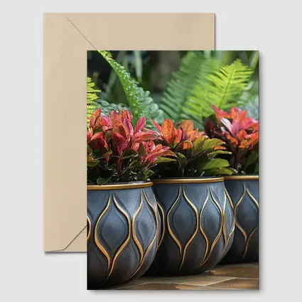 Dark Ceramic Pots Gold Pattern Tropical Garden