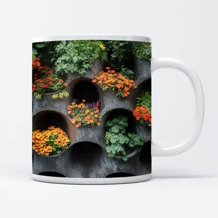 Orange Flowers Blooming In Concrete Wall Planters