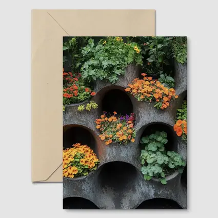 Orange Flowers Blooming In Concrete Wall Planters