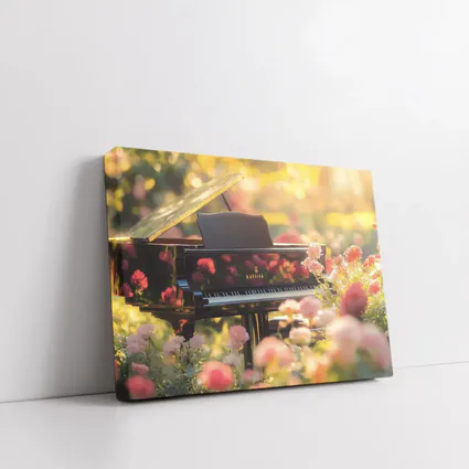 Grand Piano Surrounded By Pink Roses Garden