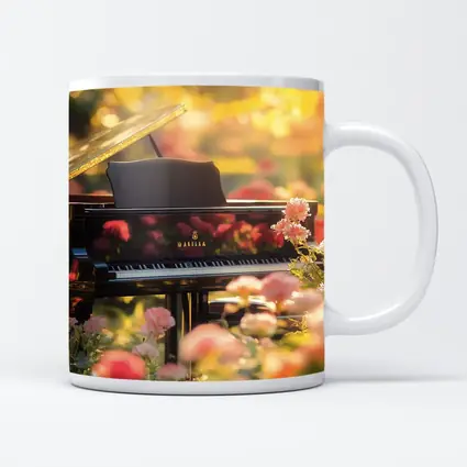 Grand Piano Surrounded By Pink Roses Garden