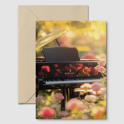 Grand Piano Surrounded By Pink Roses Garden
