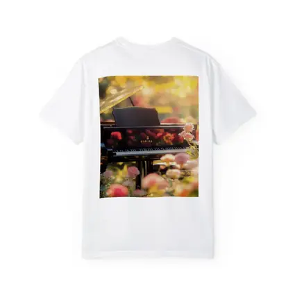 Grand Piano Surrounded By Pink Roses Garden