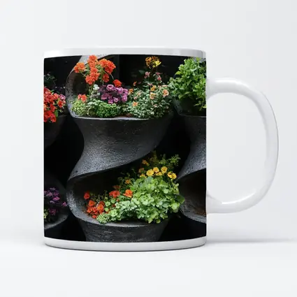 Colorful Flowers In Dark Spiral Wall Planters
