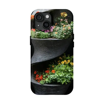 Colorful Flowers In Dark Spiral Wall Planters