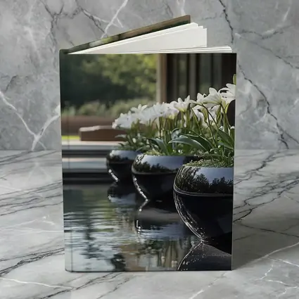 White Lilies Black Ceramic Pots Poolside Garden