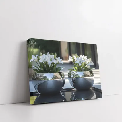 White Lilies Silver Bowl Vases Modern Interior