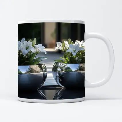 White Lilies Silver Bowl Vases Modern Interior