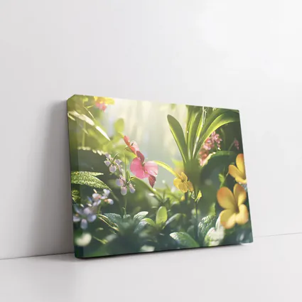 Tropical Flowers Garden Sunlit Green Leaves