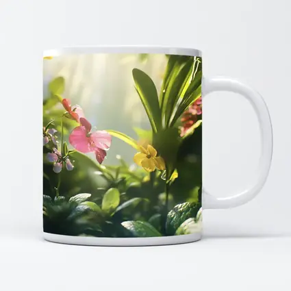 Tropical Flowers Garden Sunlit Green Leaves