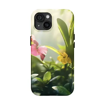 Tropical Flowers Garden Sunlit Green Leaves