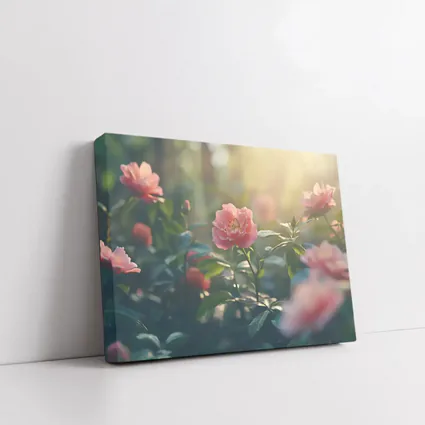 Pink Roses Blooming in Sunny Garden